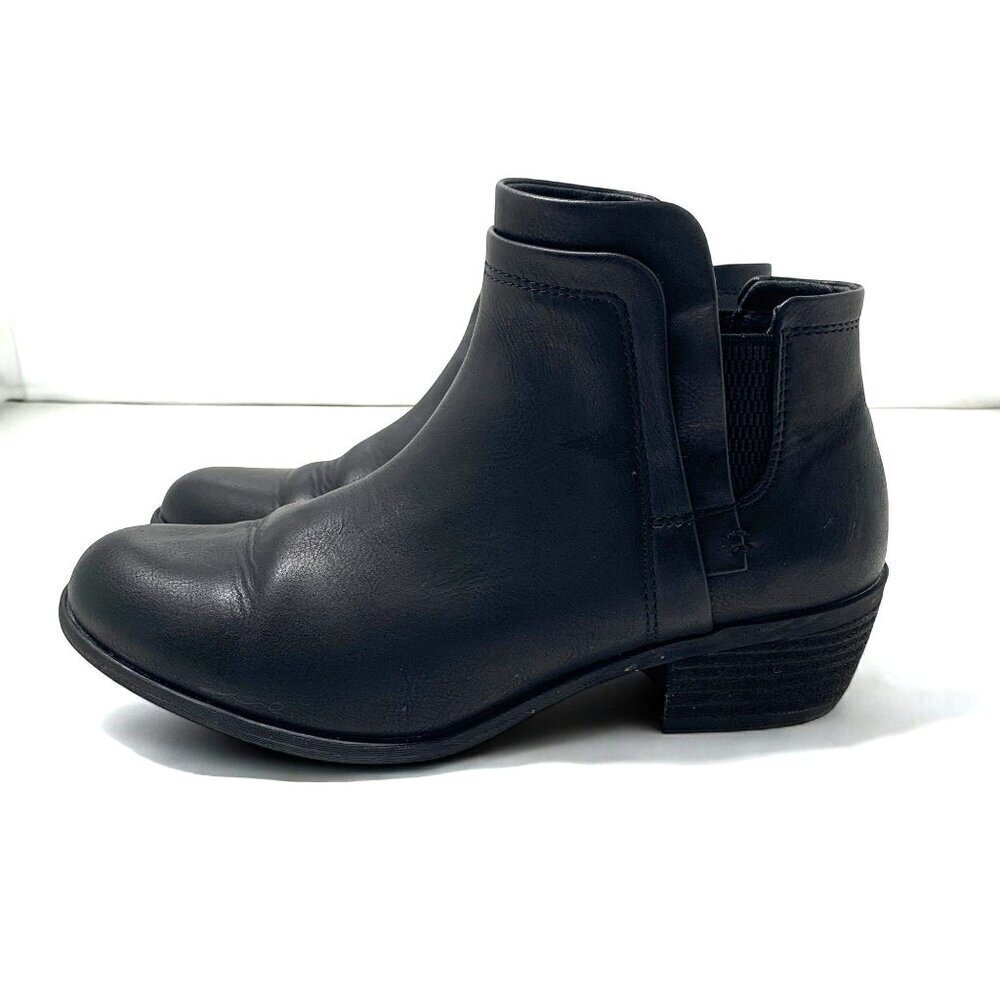 B.O.C. Black Leather Ankle Boots Western Styling 2" Block Heel Size 9.5M